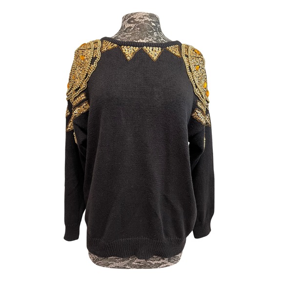 Vintage 80s Victoria Harbour Sweater M Embellished Beads Sequins Glam Mobwife - Picture 1 of 16